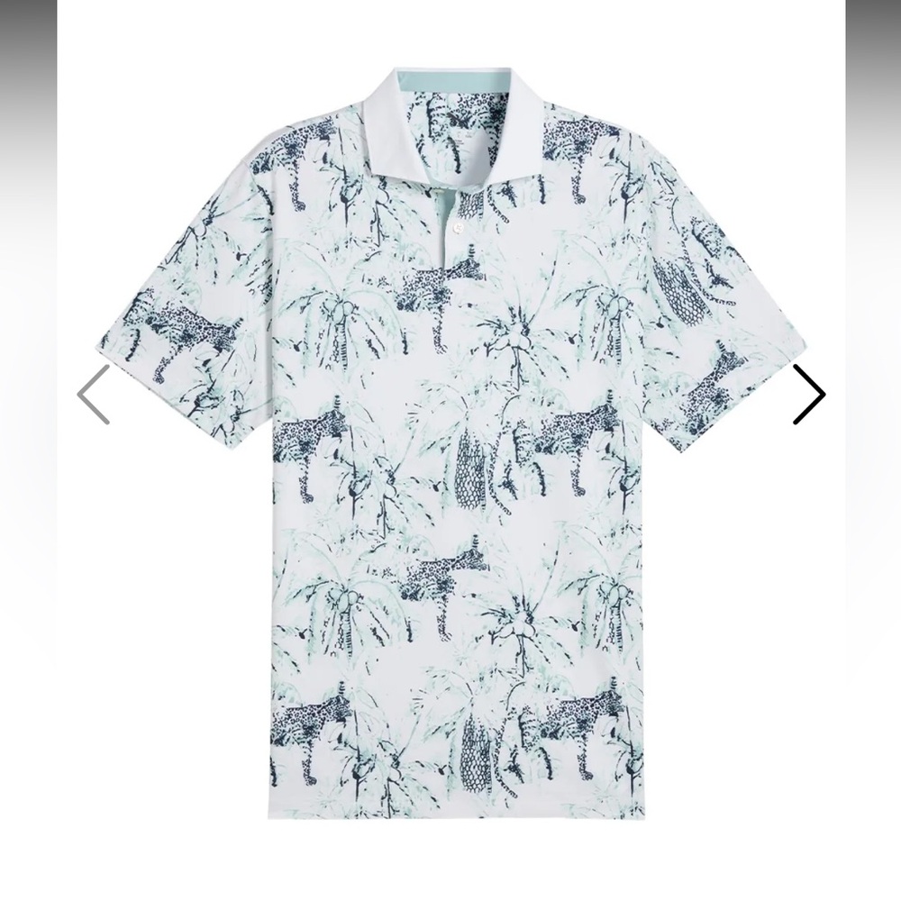 Puma size large Men's White and Blue Graphic Polo